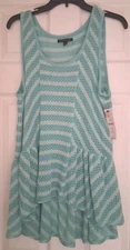 *Signature Studio* Womens Top, Size Large, Blue Green Striped, Knit, Sleeveless