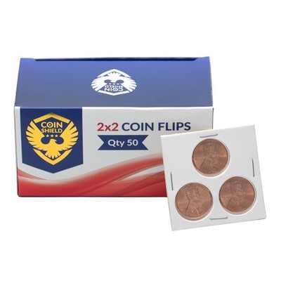 100 3-Hole Penny 2x2 Cardboard Coin Flips with Mylar Windows Archival Safe