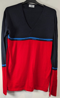 Ice Iceberg Pullover Herren 2XL Blau Rot Baumwolle Strickpullover Logo Streifen Vintage