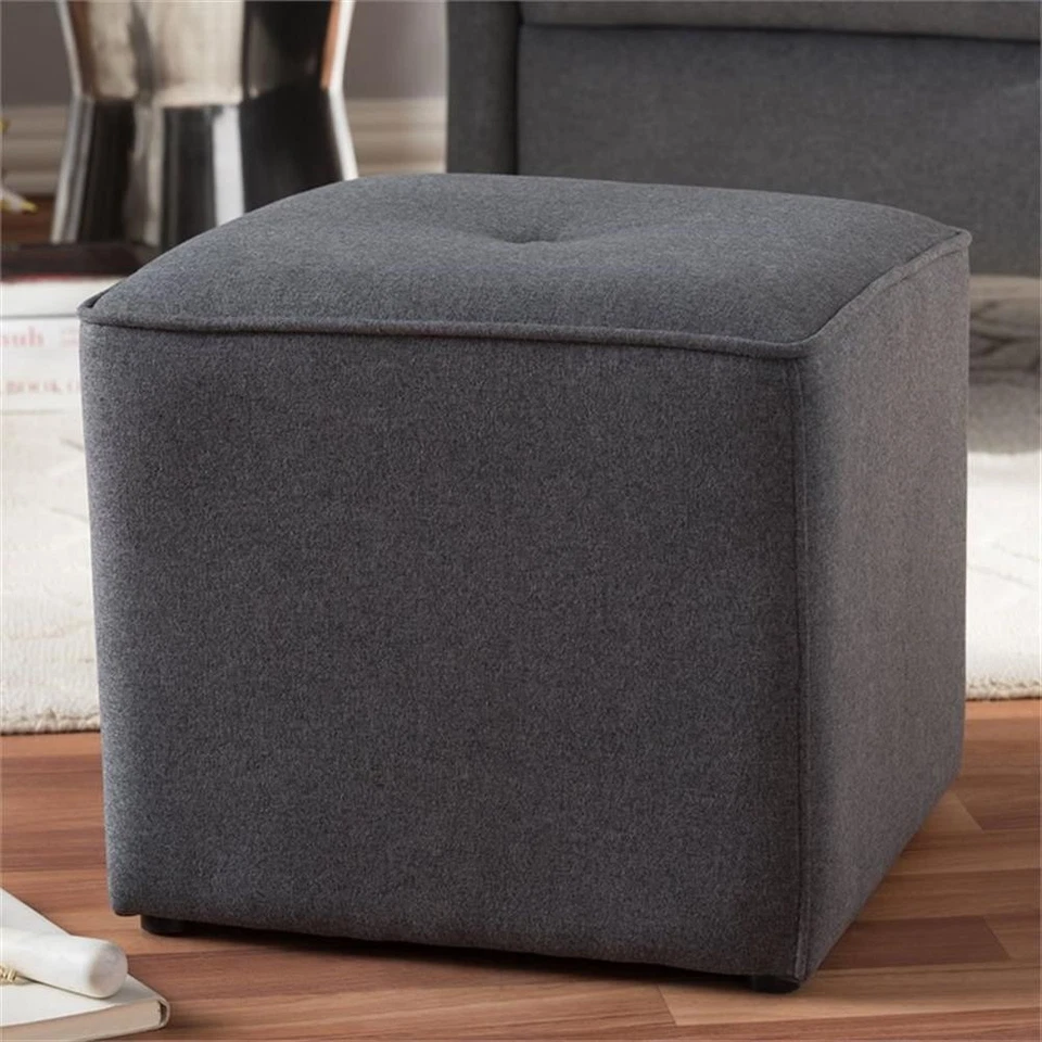 Baxton Studio Corinne 16" Square Ottoman in Dark Gray - Image 2 of 4