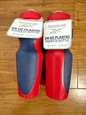 Reebok 24 oz Plastic Squeeze Bottle 2-PACK, Red & Blue NEW. BPA Free Leak Proof