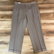 Perry Ellis Portfolio Pants Mens 40x30 Gray Pleated Cuffed Dress Trousers
