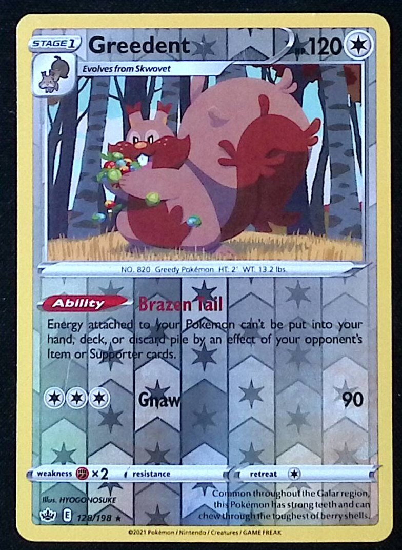 Greedent Reverse Holo Rare 128/198 - Pokemon Chilling Reign - NM