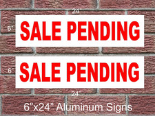 2 SALE PENDING Aluminum Metal Signs Red  White 6"x24" 2 Sided Real Estate Rider
