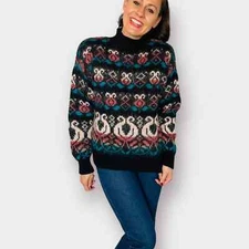 80s D•D• Sloane Black Pink Teal Mohair Blend Mockneck Sweater