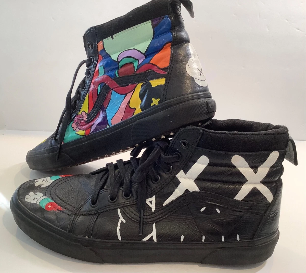 Vans Mens Size 12 High Top Black Multi Abstract Skate Shoes Custom Paint