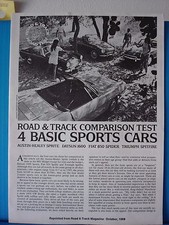 '68 ROAD and TRACK COMPARISON 4 BASIC SPORTS CARS DATSUN ROADSTER AH TR FIAT