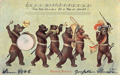 L410 Switzerland 1906 humanized bears orchestra Berner Marsch vintage postcard