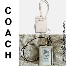 NEW Coach Chalk Crossgrain Leather ID Lanyard Document Holder 68