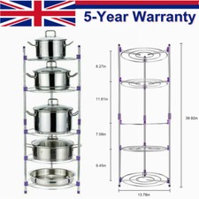 5 Tier Kitchen Pan Stand Saucepan Pot Rack Chrome Storage Organiser Shelf Holder