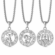 Silver Stainless Steel Zodiac Sign Constellation Pendant Necklace for Men Women