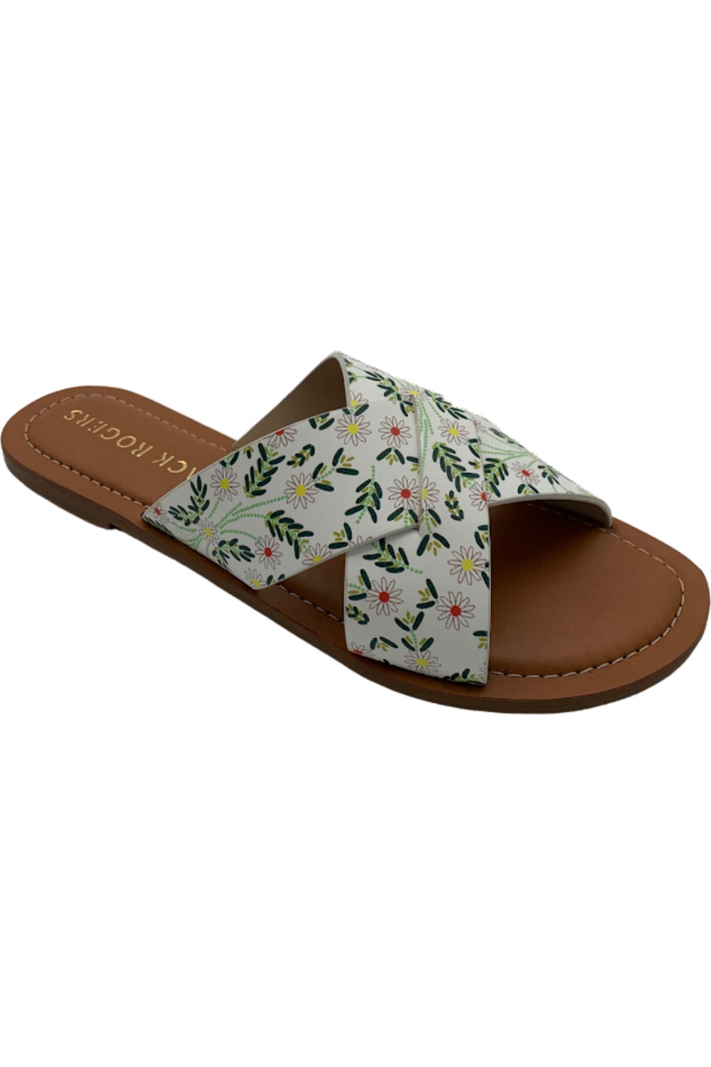 Jack Rogers Leather Slotted X-Band Slide White Daisy