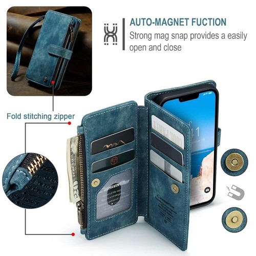 Leather Zip Wallet Case Flip Cover For iPhone 16 15 14 13 12 11 Pro Max 8 7 Plus - Picture 35 of 65