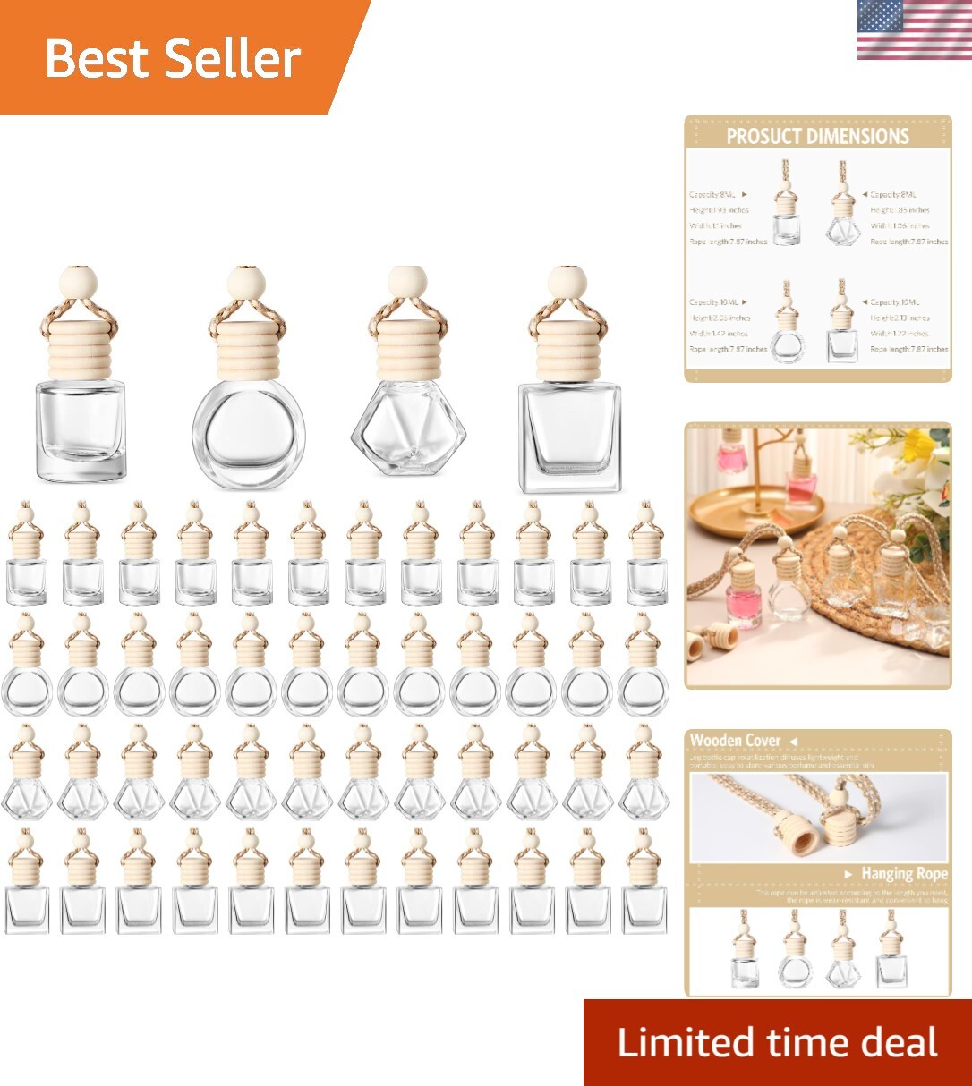 100 Pcs Car Diffuser with Wooden Cap Empty Aromatherapy Diffuser Clear Car Fr...