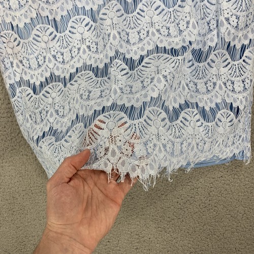 Preston & York Midi Skirt Size 8 Baby Blue Lace Overlay White Crochet Lined - Picture 5 of 10