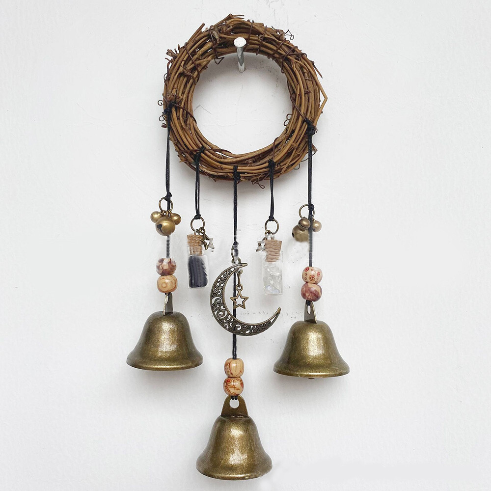Witch Bells Wind Chimes Twine Wall Hanging Door Handle Blessing w/ Wicker Wreath eBay