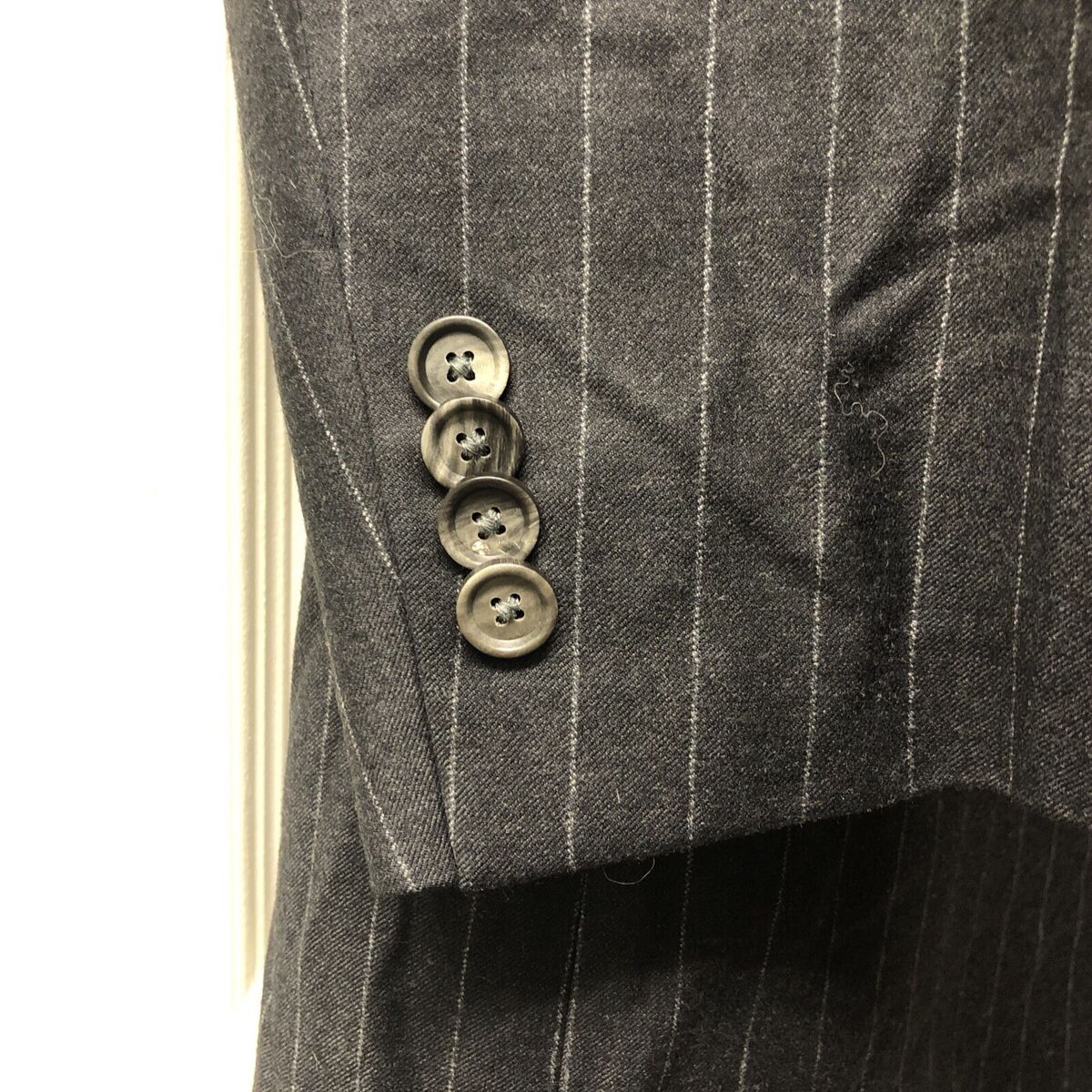 Indochino Wool Suit Jacket Black Pin-stripe Satin Liner - 40 Indochino Wool Suit Jacket Black Pin-stripe Satin Liner - 40