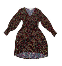 NEW Gap Black Floral Long Sleeve V Neck Swing Dress Empire Waist Hi Lo Size M