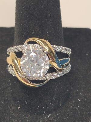 White Cubic Zirconia Rhodium And 14k Yellow Gold Over Sterling Silver 100 Facet