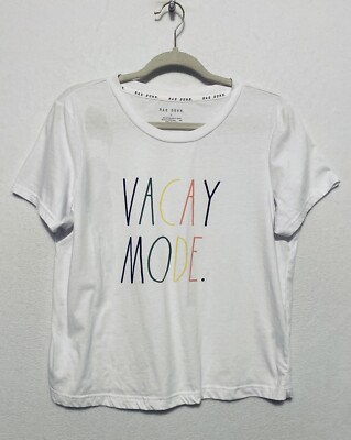Rae Dunn Womens Vacay Mode Graphic Short Sleeve Top White Large