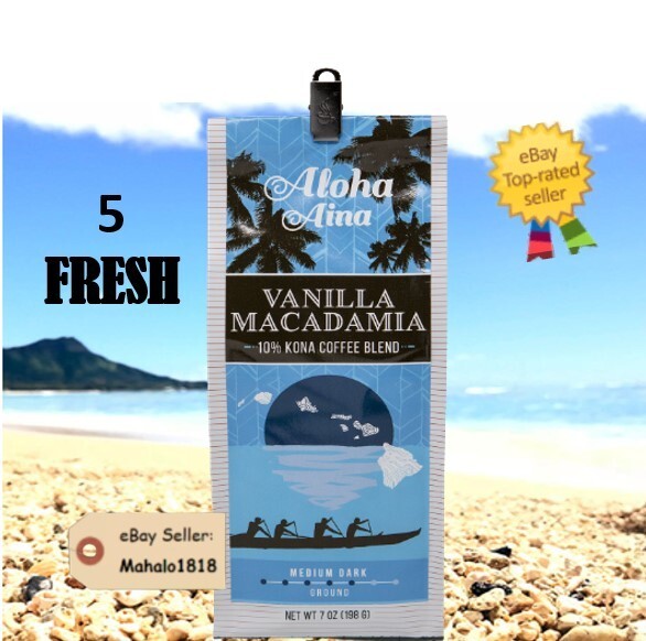 🌺Kona Aina VANILLA MACADAMIA NUT 5 Pack 8oz Grind 10% Kon