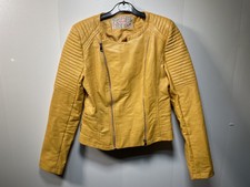 Faux Leather Zipped Biker Jacket Large Womens Lulu Love Yellow Pu