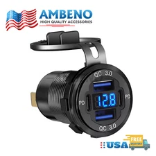 12-24V 4 Port Fast Car Charger QC3.0 & PD USB C Outlet Socket for Boat RV Marine