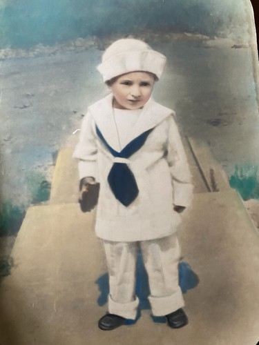 Vtg 1848 Bowed Convex Glass Picture Wood Frame 14x21 Portrait Child Sailor Boy - Picture 8 of 20