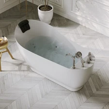 59 in. Whirlpool Freestanding Acrylic Bathtub with Hydromassage Water Jets