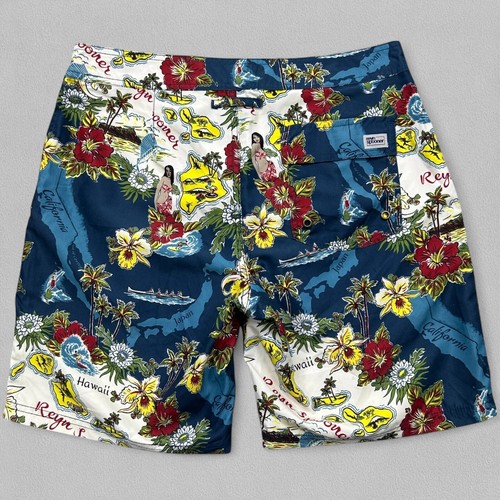 NUEVO Reyn Spooner Board Shorts Para Hombres 32x8 Azul Estado Oceánico Hula Floral Hawaiano - Imagen 2 de 12