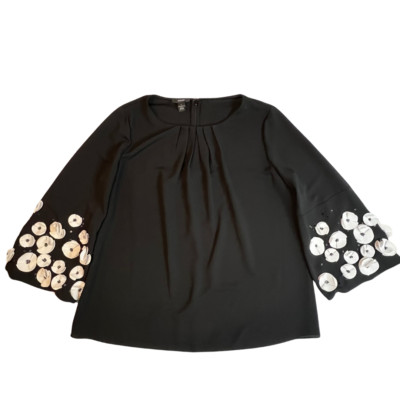 Afani Blouse Womens Large Black Hippie Bell Sleeve Boho Floral Cottagecore Shirt