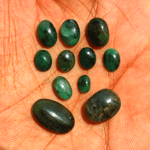 11 Pcs Natural Zambian Emerald Untreated 6.6mm-17mm Cabochon Loose Gemstones Lot - Picture 13 of 17