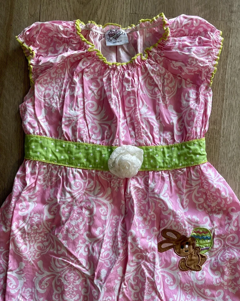 Ann Loren Easter Set Big Girls Size 11/12 Tunic Top & Ruffle Pants Bunny Lace - Image 2 of 4
