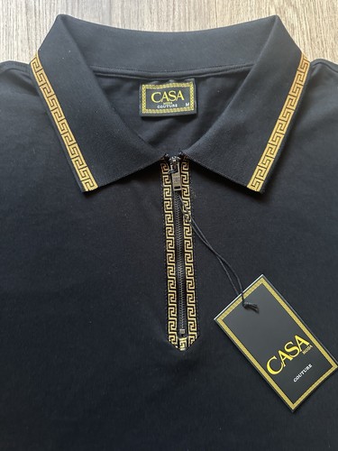 Casa Moda Men’s Polo Kne Shirt Black Zip Trim Pattern Short Sleeve Size S - Picture 4 of 6