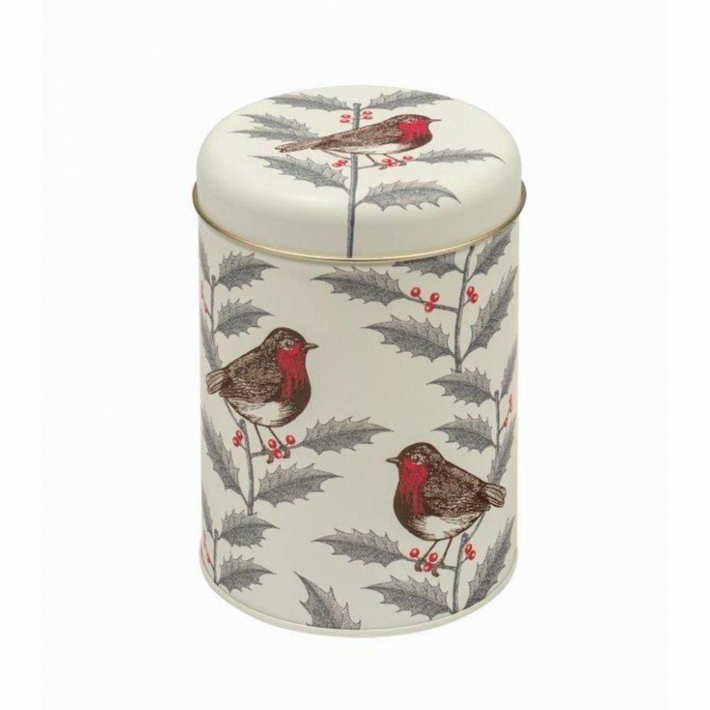 VINTAGE STYLE THORNBACK PEEL CHRISTMAS HOLLY AND ROBIN ROUND STORAGE TIN
