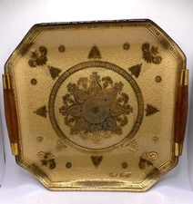 Vintage Paul Riche Plate Tray Glass & Wood Handles Mid Century Modern