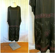 Vintage 1920s Silk Flapper Dress Brown with Beading Deco Jazz Age Party 40 M L