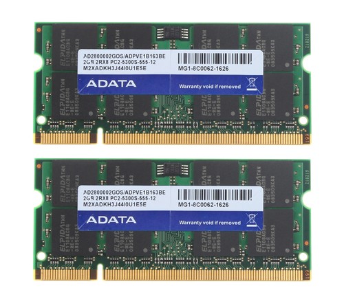 2X Adata 2GB 2RX8 PC2-5300S Low Density DDR2 667Mhz SODIMM Memory RAM Laptop