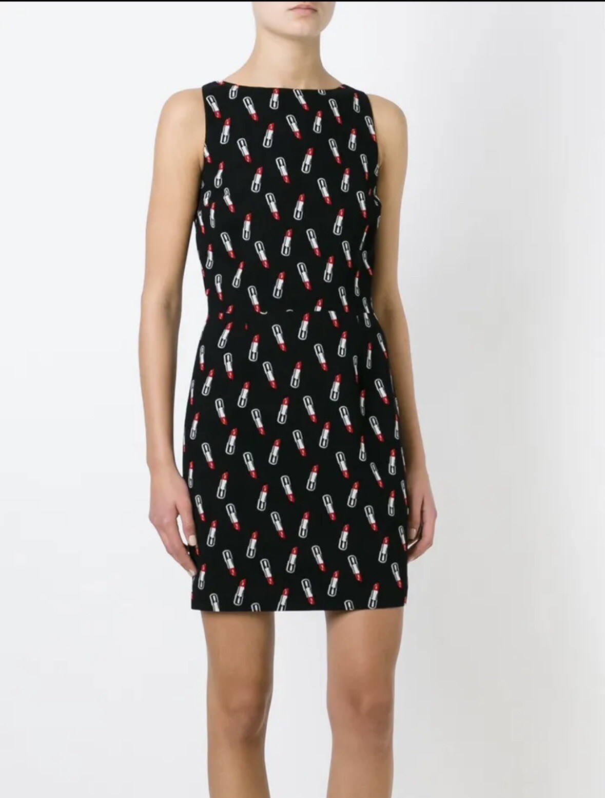 SAINT LAURENT Mini Abito Punk in Crêpe Nera Stampata su Rossetto