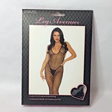 Crocket Net Bodystocking Scoop Neck Footless Fishnet Lingerie 80's Cosplay Black