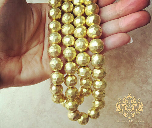 Aimee Fuller Hammered African Bead Brushed Gold Large Statement Necklace Jewelry - Picture 2 of 5