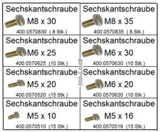 Asortyment śrub sześciokątnych DIN 933 żółta ocynkowana M5 x 10 - M8 x 35  