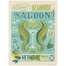 Seahorse Saloon Mermaids Drink Free Decal Peel and Stick Decor