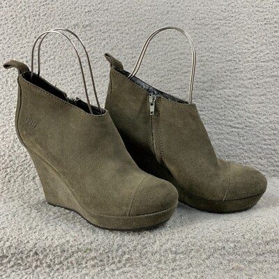 Diesel Booties Gray Suede Wedge Platform Low Cut High Heel Side Zip  Boot Y2K