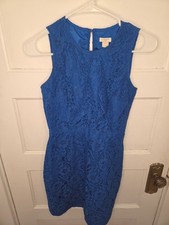 J. Crew Royal Blue Floral Lace Sleeveless Knee Length Dress - Size 00