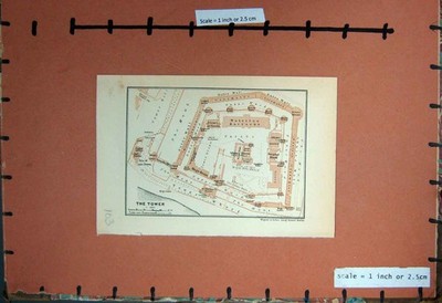 Alter antiker Druck Karte London Plan Tower Königshaus Kasematten Krankenhaus