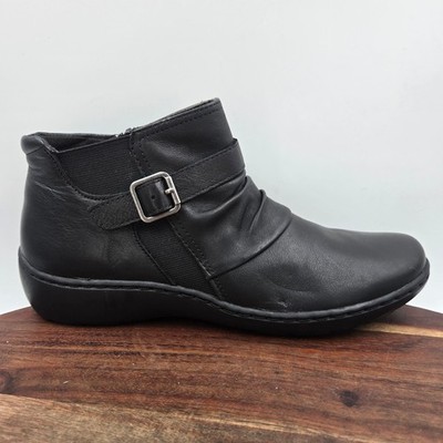 Clarks Cora Rouched Boots Women's 8.5M Black Leather Slouch Biker Moto Booties