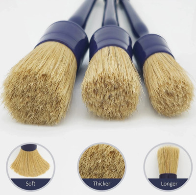 Car Detailing Brush Set, 3 Pack Ultra Soft Boars Hair Detailing Brushes for Leat