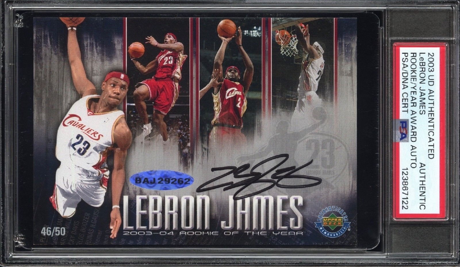 LEBRON JAMES PSA ROOKIE AUTO OF THE YEAR 2003-04 46/50 UPPER DECK AU Signed RC