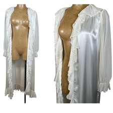 Victorias Secret Gold Label Vintage Ivory Satin Ruffle Peignoir Robe Med Bridal